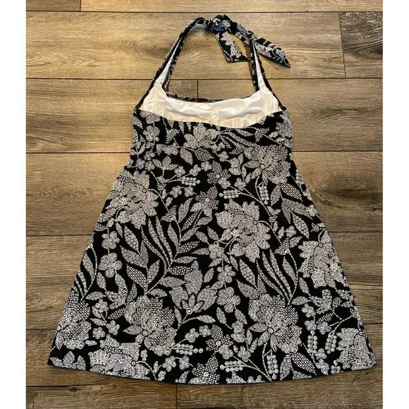 Lands' End Bathing Suit Top Dress Black White Underwire Halter 8 - Picture 2 of 4